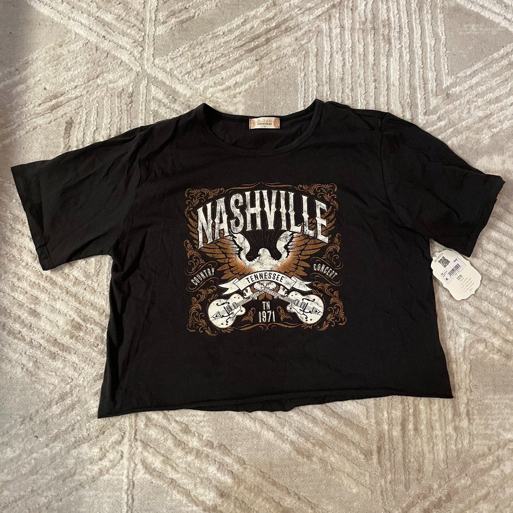 Altar'd State Nashville Cropped Graphic Tee - Black - Size Small - NWT